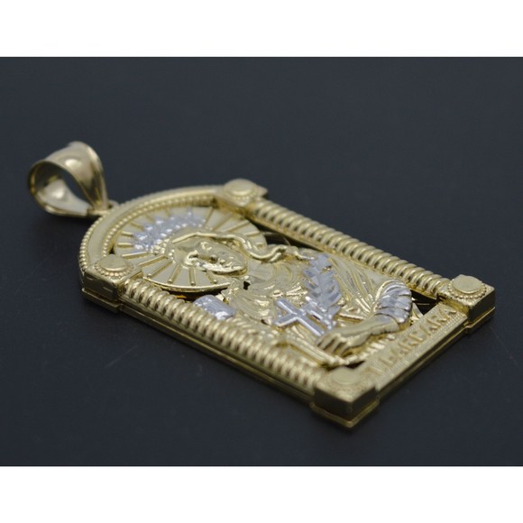 Real Solid 10K Yellow Gold Shiny Medallion St. Barbara Diamond Cut Pendant 10.gr - Picture 4 of 8